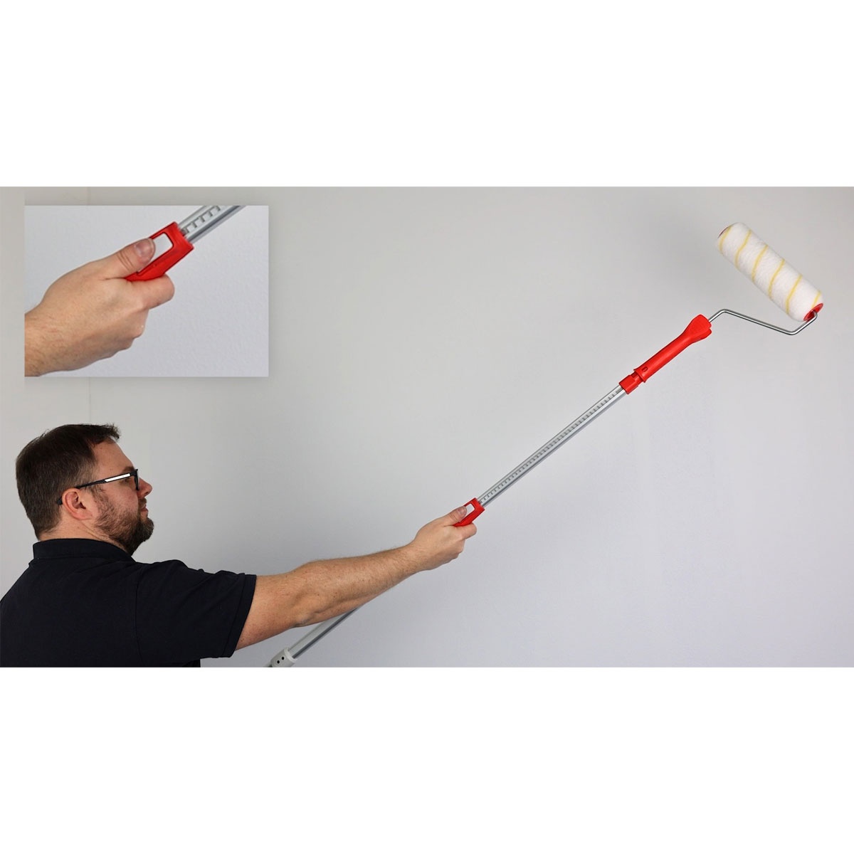 Mako Teleskoproller EASYREACH, Premium, ausziehbarer Farbroller mit Aluminiumstiel & Goldfadenwalze (23 cm) - 1 Stk.