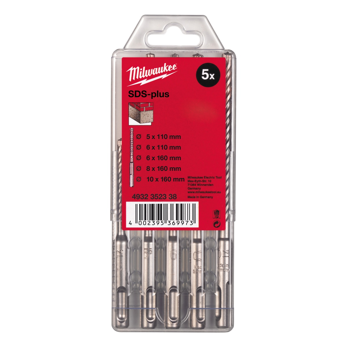 Milwaukee Hammerbohrer M2 SDS-Plus Set 5-teilig, 5/6 x 110 mm, 6/8/10 x 160 mm - 1 Stk.