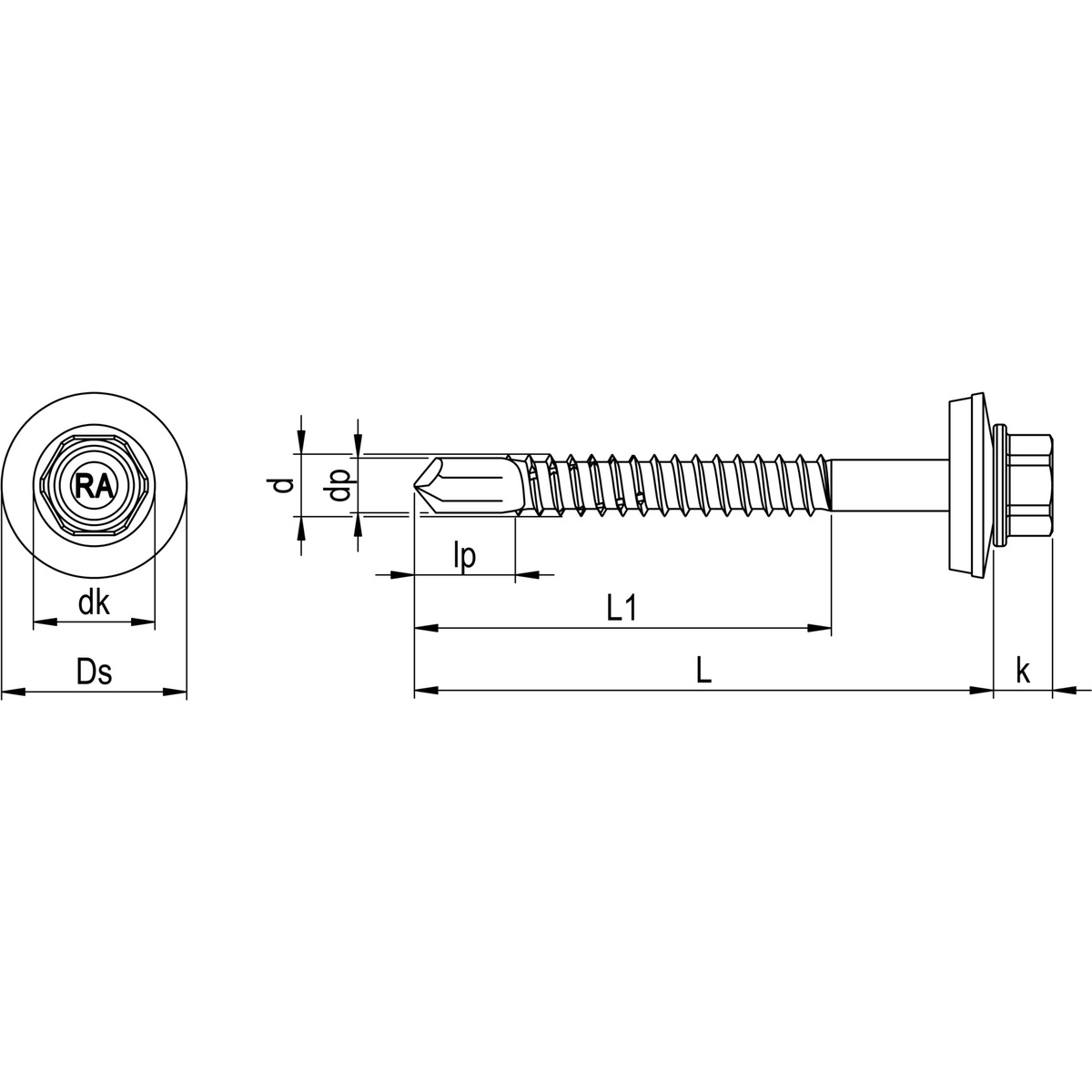 Reisser RP-K Bohrschraube 5,5x50 mm, E16, Bimetall (Edelstahl A2/Stahl), Teilgewinde, SW8, Stahl-UK - 100 Stk.