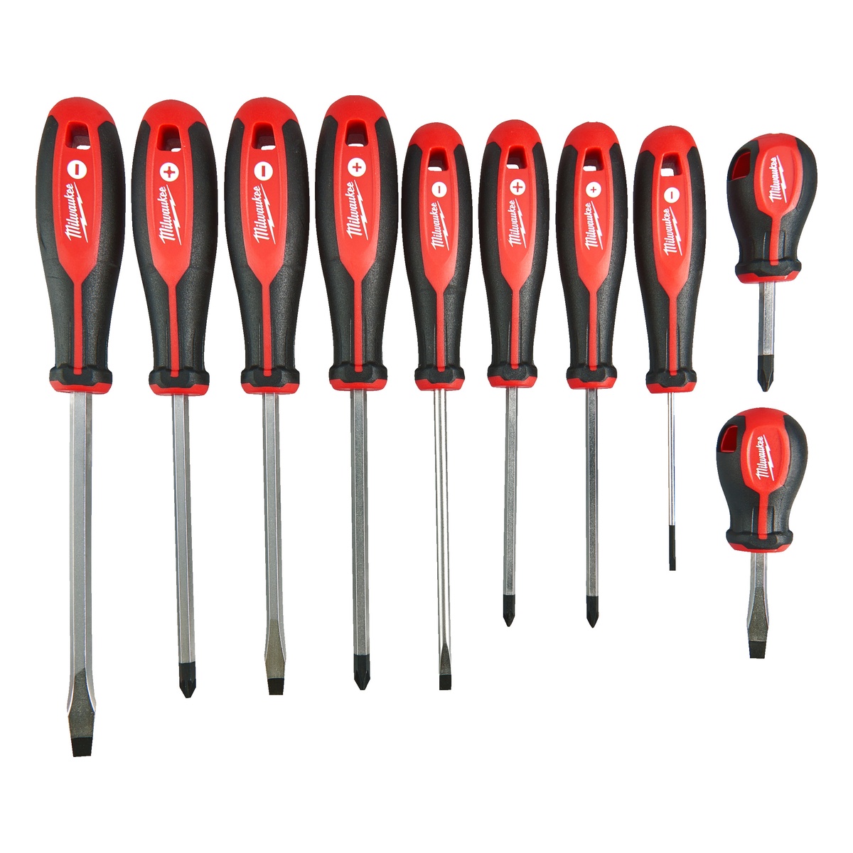 Milwaukee Schraubendreher-Set Tri-Lobe, 10-teilig, PH1, PH2, PZ1, PZ2, SL 3 bis SL 8
