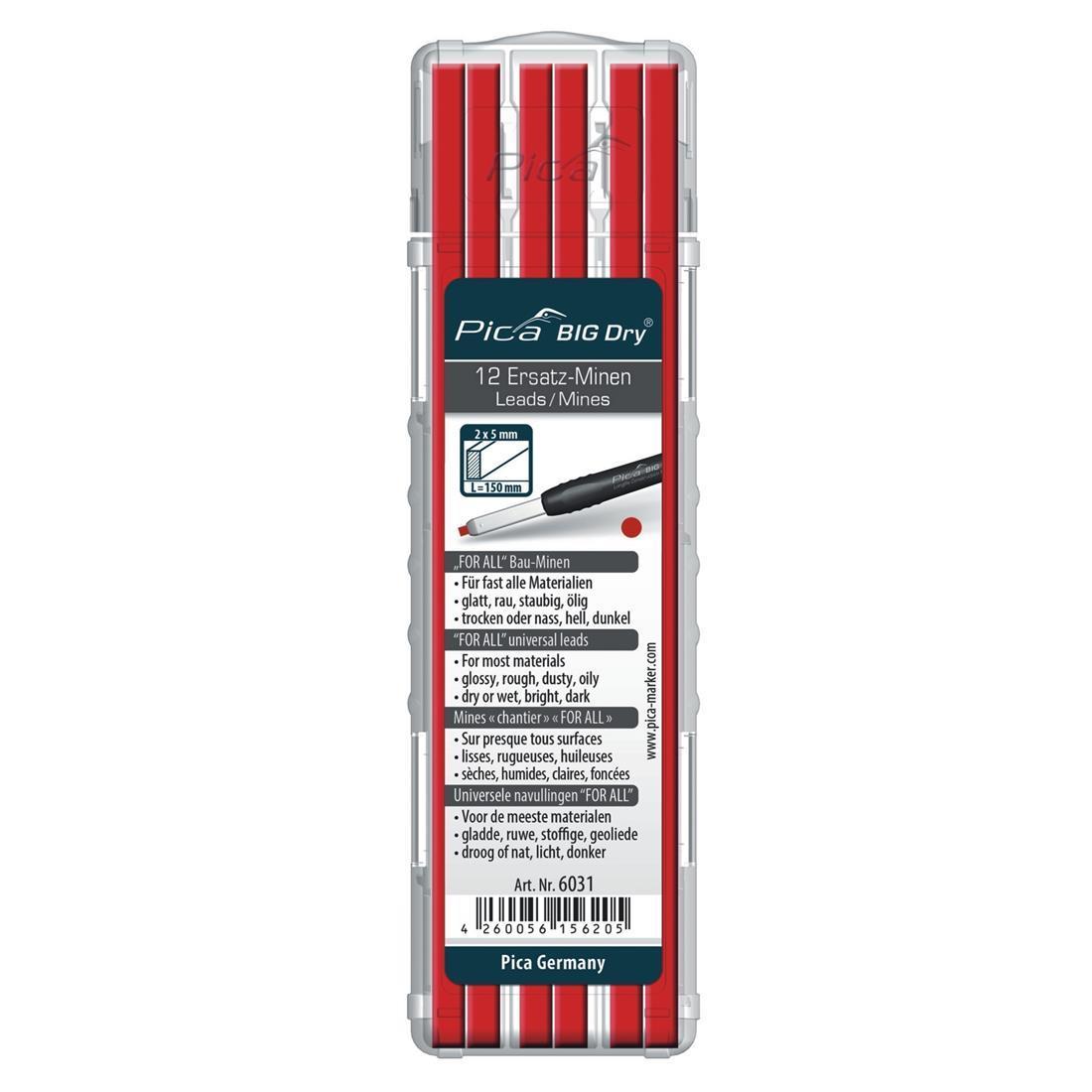 Pica BIG Dry Ersatzminen 6031, 2 × 5 mm, For All rot, 12 Stück