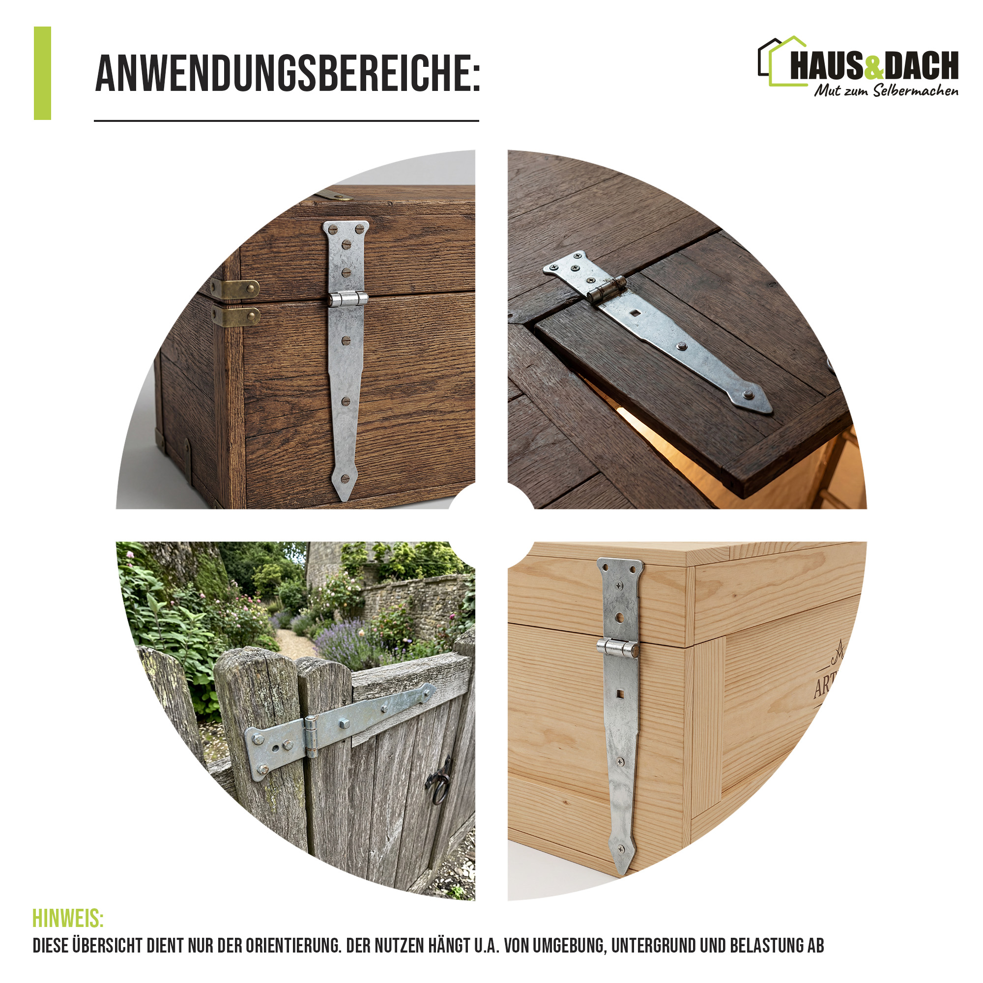 HAUS&DACH Werfgehänge Set 500 mm verzinkt - schweres Torband / Türband für Gartentor & Holztor
