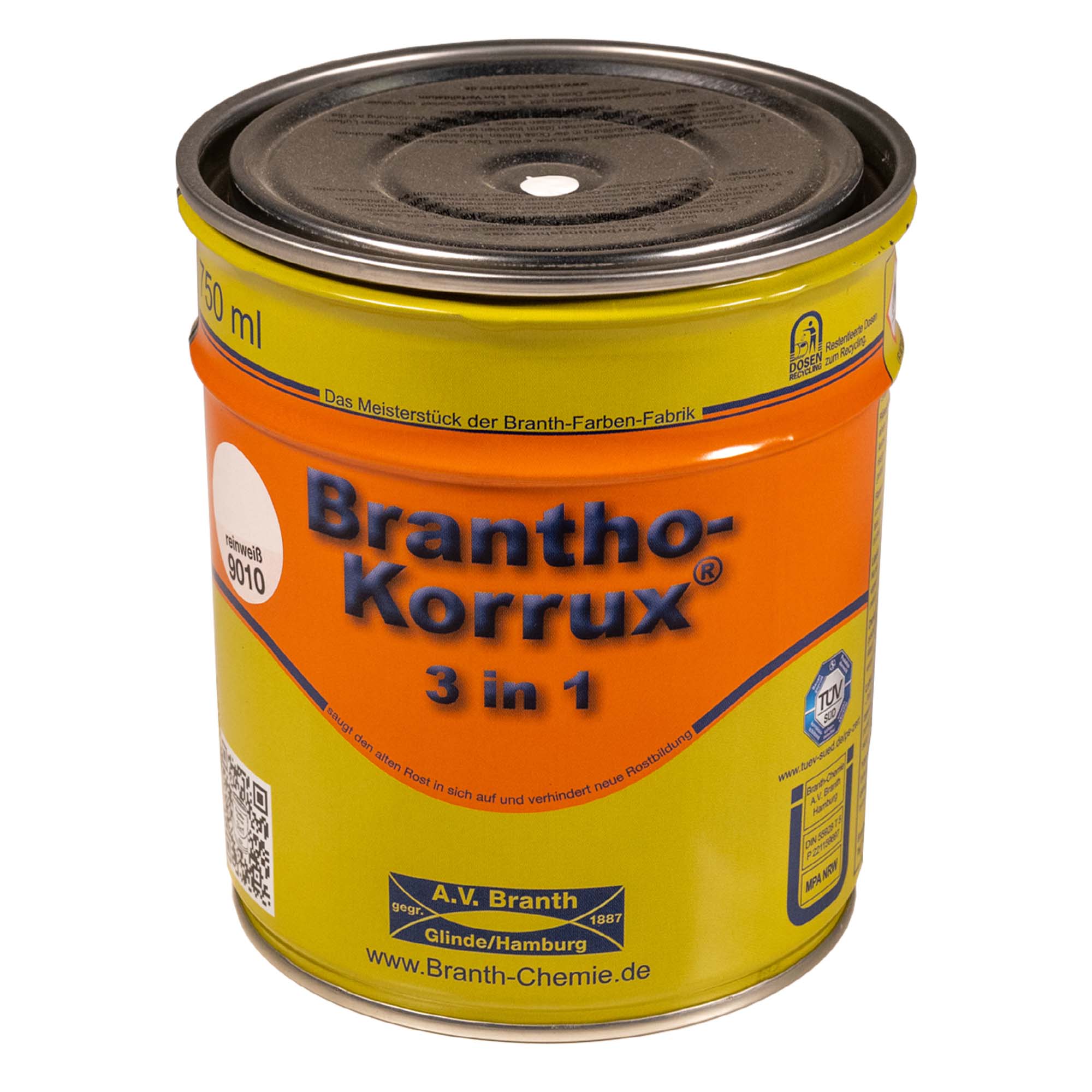 Brantho- Korrux "3 in 1" Metallschutzfarbe RAL 9010 reinweiß 0,75 l