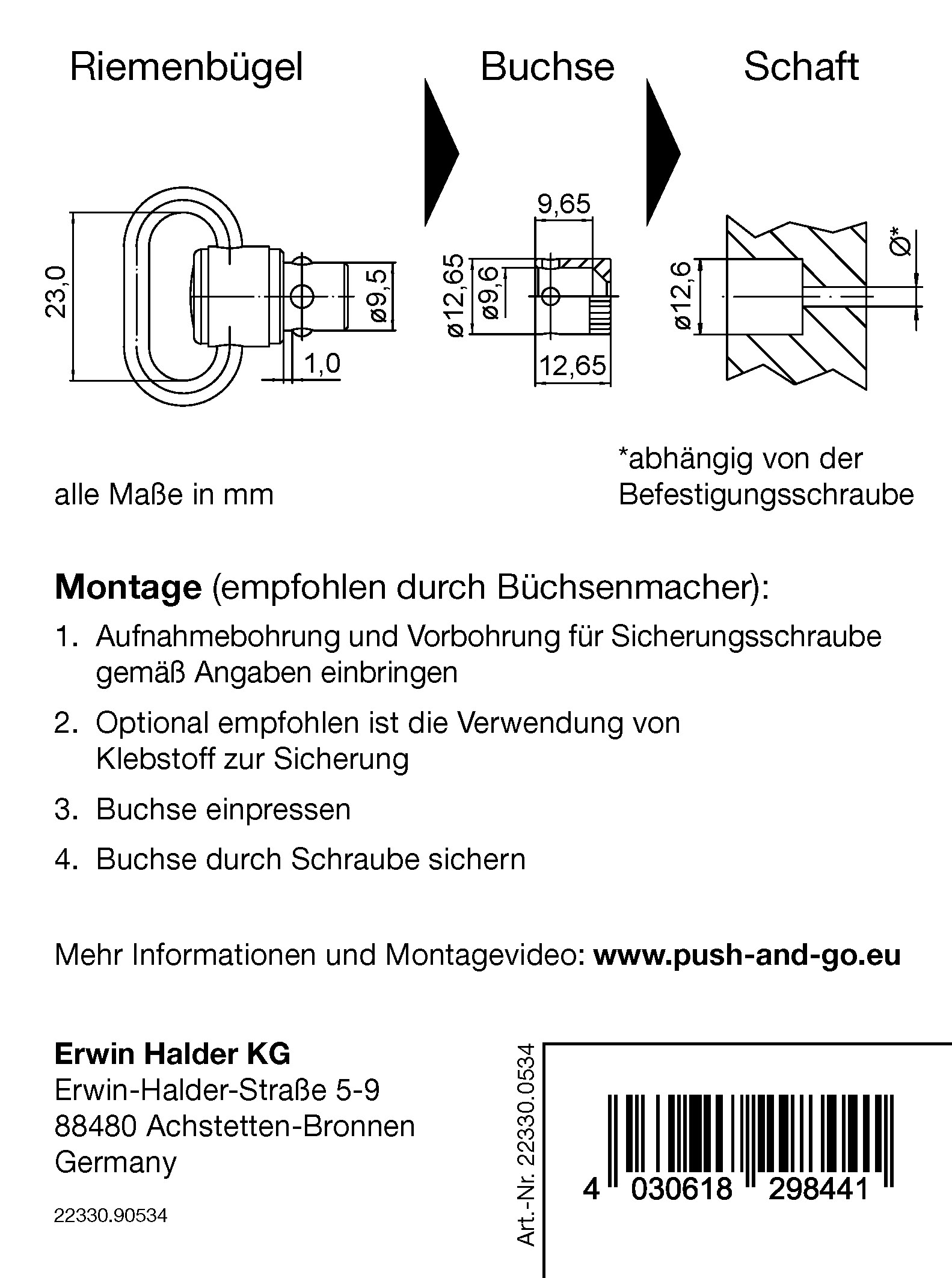 Halder 2 stk. 6 mm Buchse für Kunststoff, arretierbar