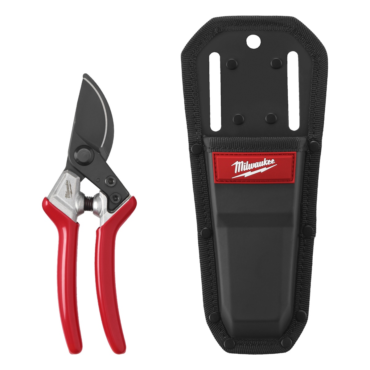 Milwaukee Gartenschere Bypass, Äste bis 20 mm, 193 mm, mit Holster, geschmiedete Klingen, Zweistufen-Arretierung