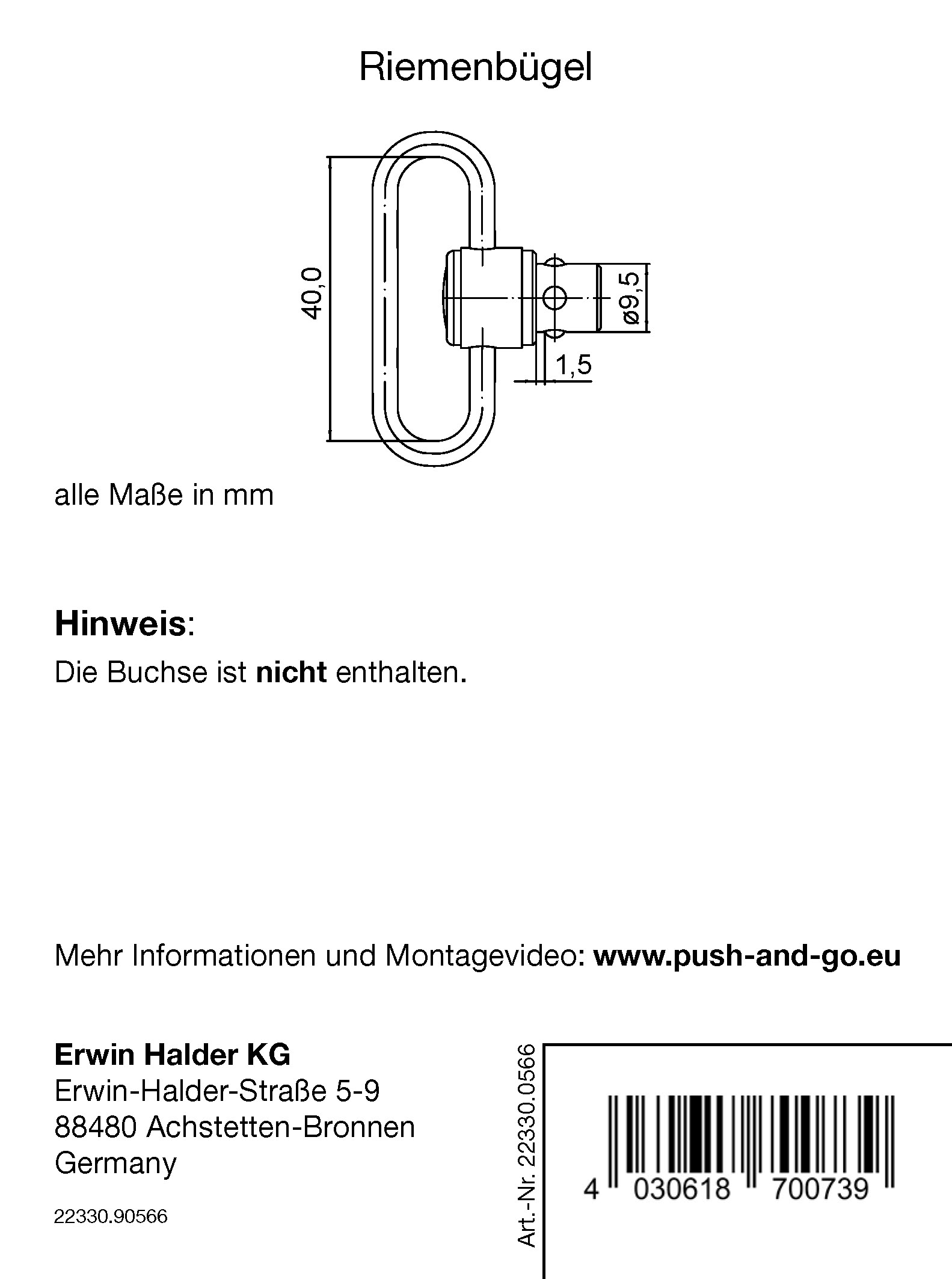 Halder breiter Riemenbügel Sport schwarz