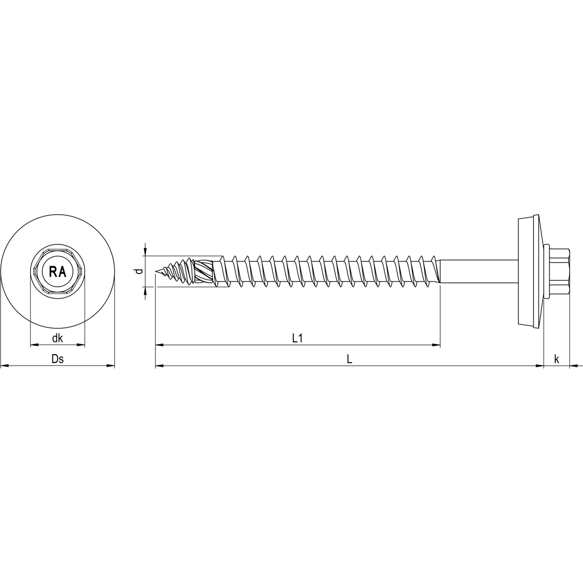 Reisser PR-TD Bohrschraube 6,0x65 mm, E22, Bimetall (Edelstahl A2/Stahl), Vollgewinde, SW8, Holz-UK - 100 Stk.