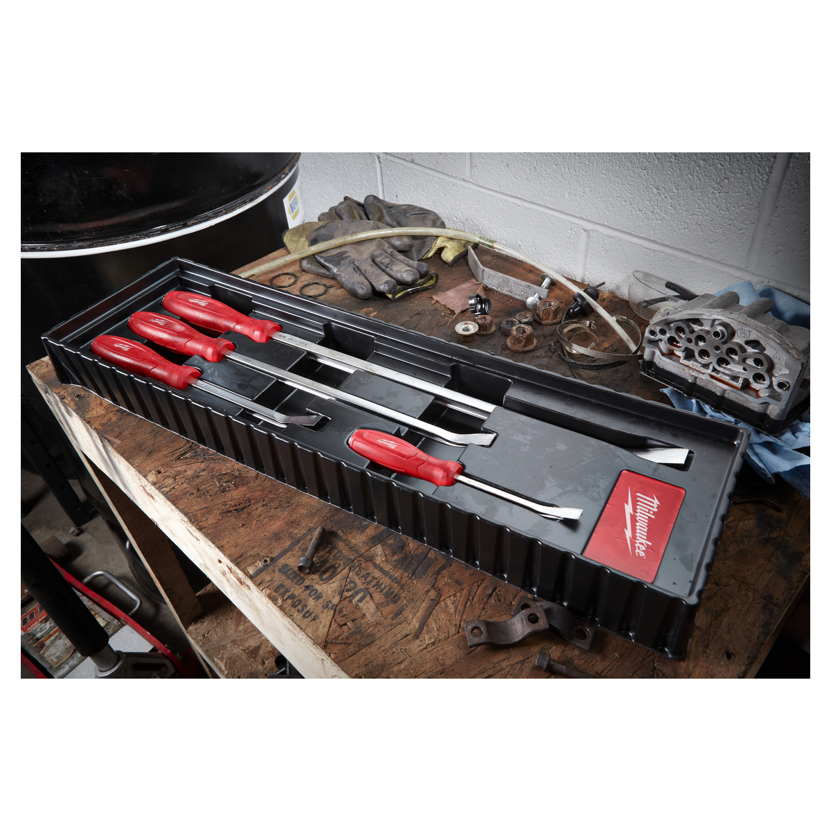 Milwaukee Stemmeisen-Set 4-teilig, 200, 300, 450 und 600 mm, Doppel-T-Profil, Schlagkappe, Komfortgriff