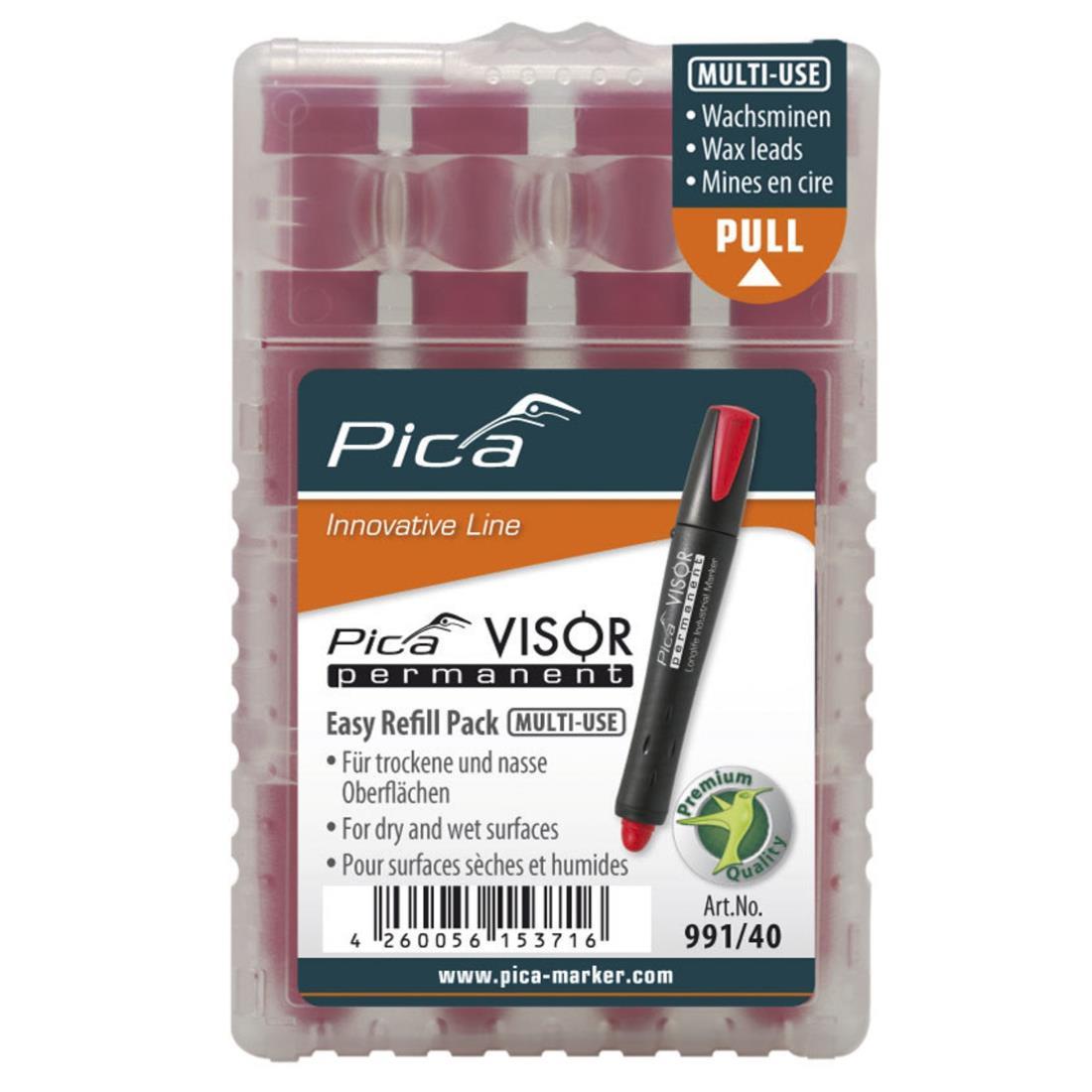 Pica Visor Permanent Ersatzminen 991, 10 mm, rot, Signierkreide, Easy-Refill-Pack, 4 Stück