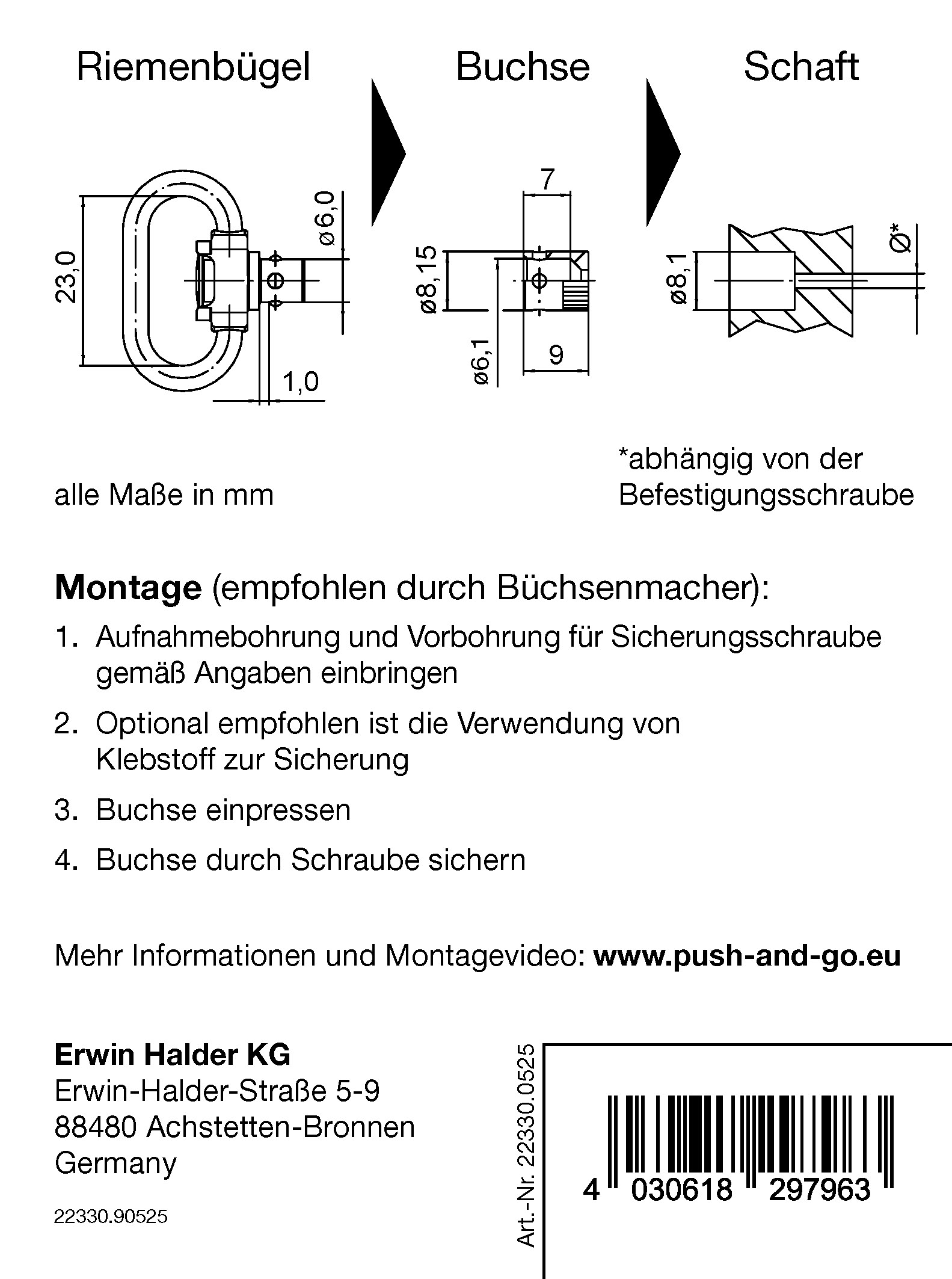 Halder schmaler Bügel mit 6 mm Buchse für Holz, arretierbar