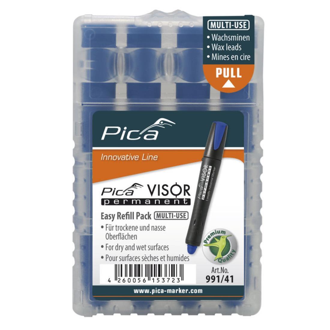 Pica Visor Permanent Ersatzminen 991, 10 mm, blau, Signierkreide, Easy-Refill-Pack, 4 Stück