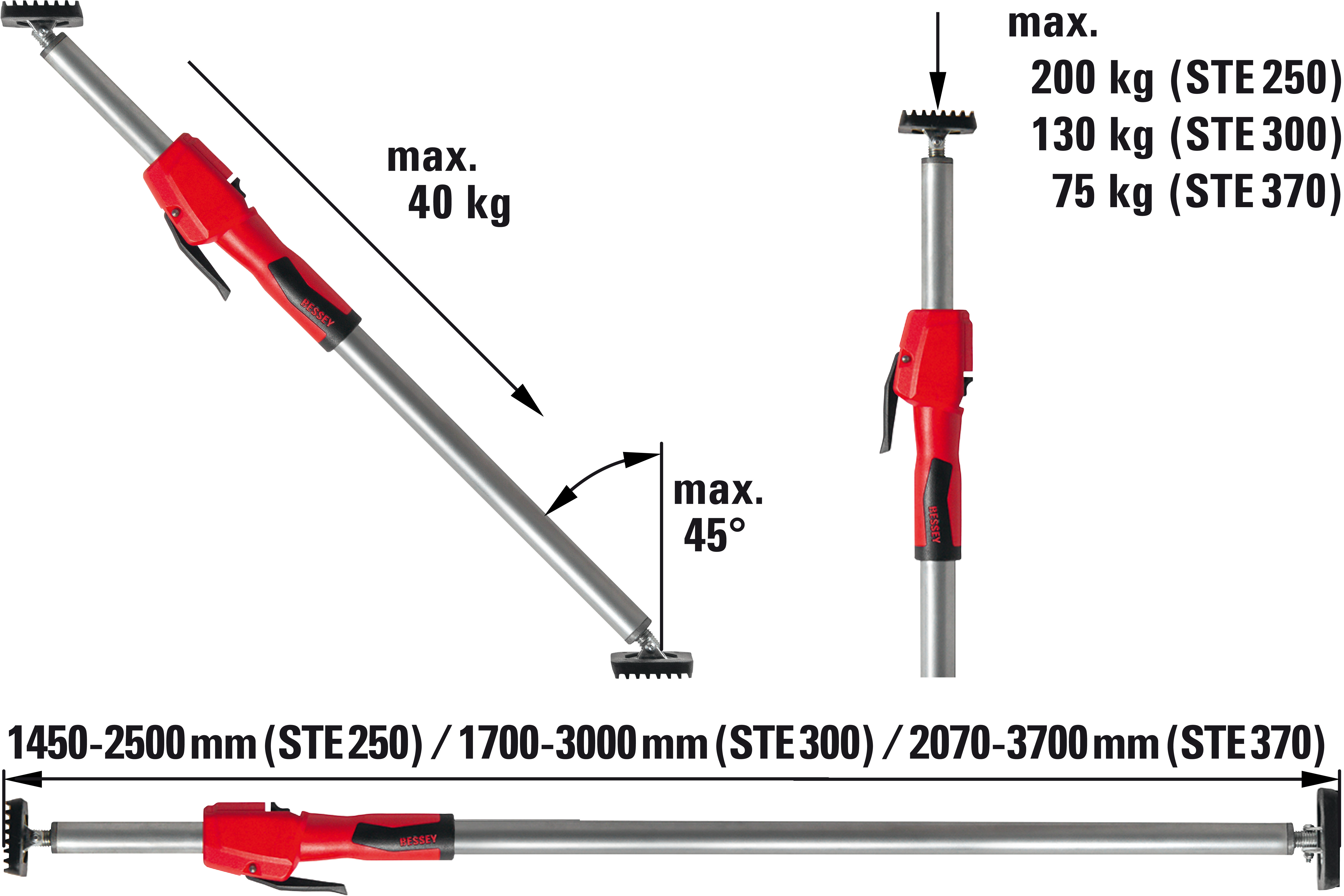 Bessey Decken- und Montagestütze STE 250 - 145cm-250cm Verstellbereich