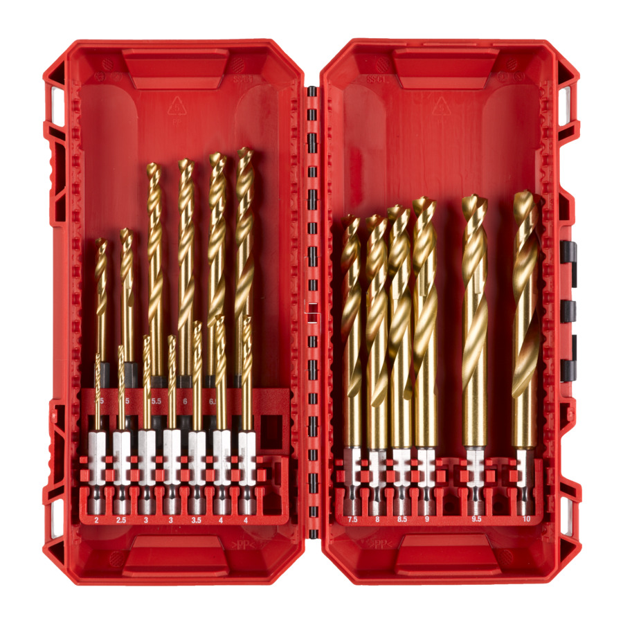 Milwaukee SHOCKWAVE Metallbohrer HSS-G RED HEX Titan 1/4" 19-teiliges Set in PACKOUT kompatibler Kassette - 1 Stk. Milwaukee SHOCKWAVE Metallbohrer HSS-G RED HEX Titan 1/4" 19-teiliges Set in PACKOUT kompatibler Kassette - 1 Stk.