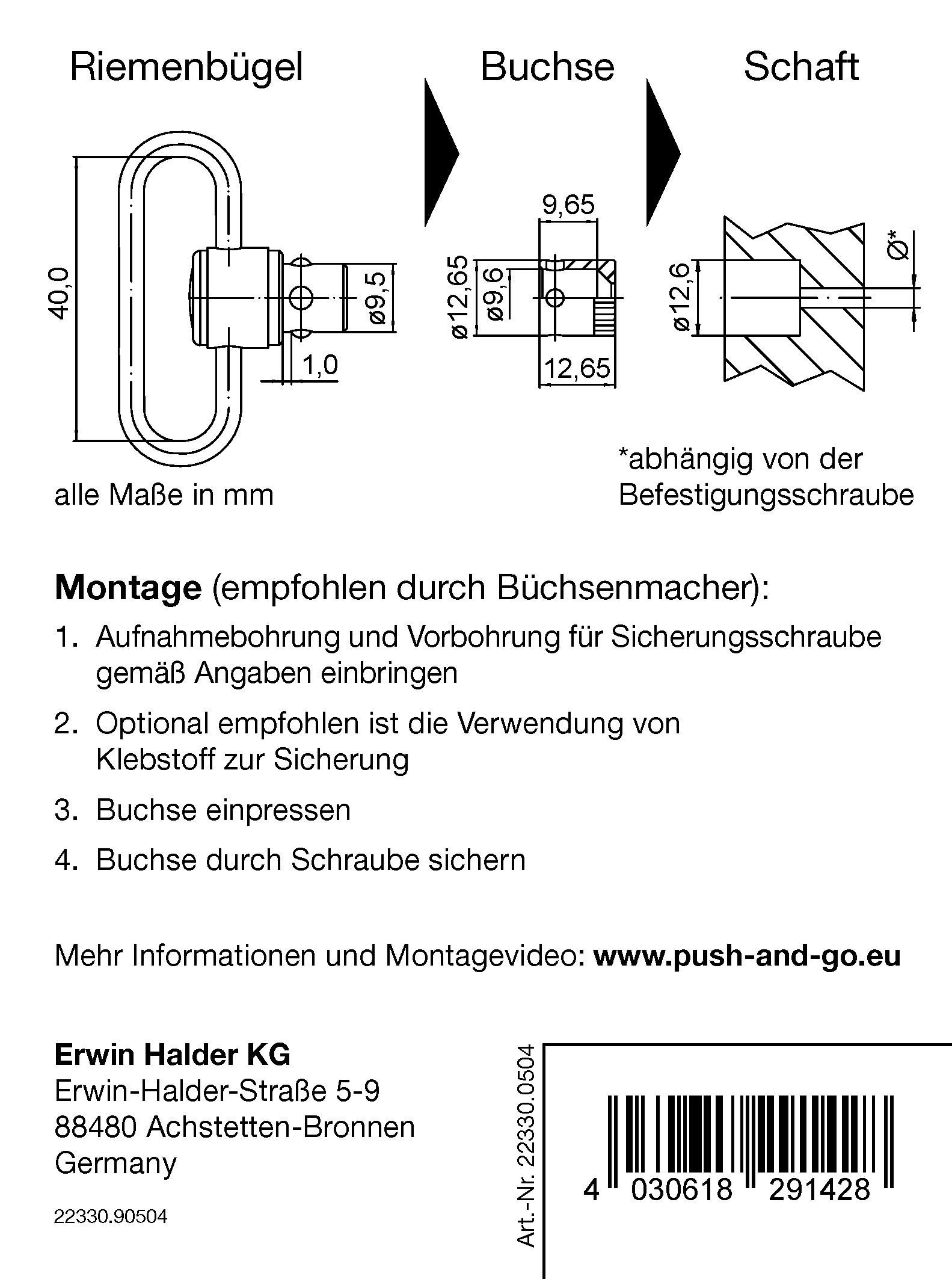 Halder breiter Riemenbügel mit 9,5 mm Buchse für Holz, arretierbar