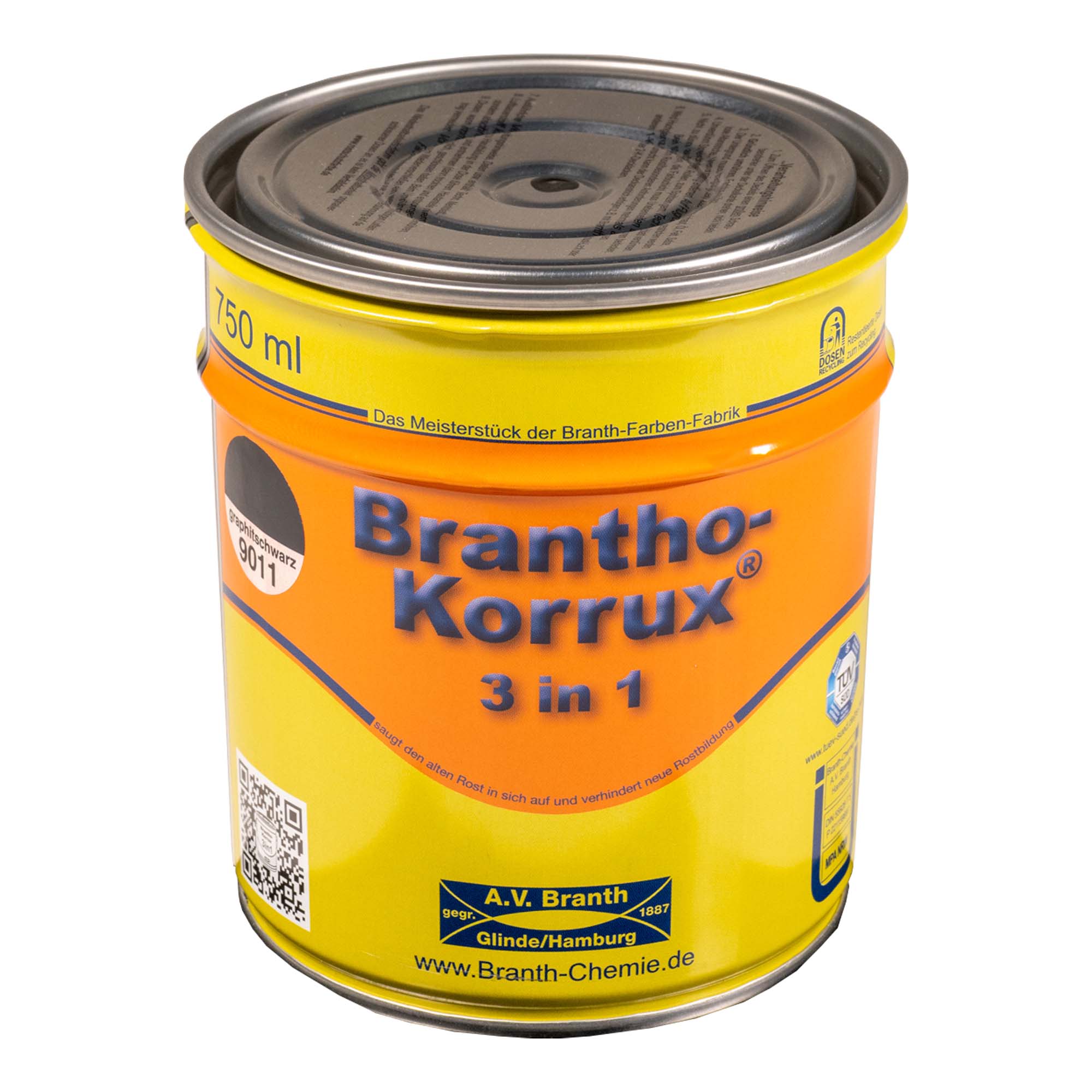 Brantho- Korrux "3 in 1" Metallschutzfarbe RAL 9011 graphitschwarz 0,75 l