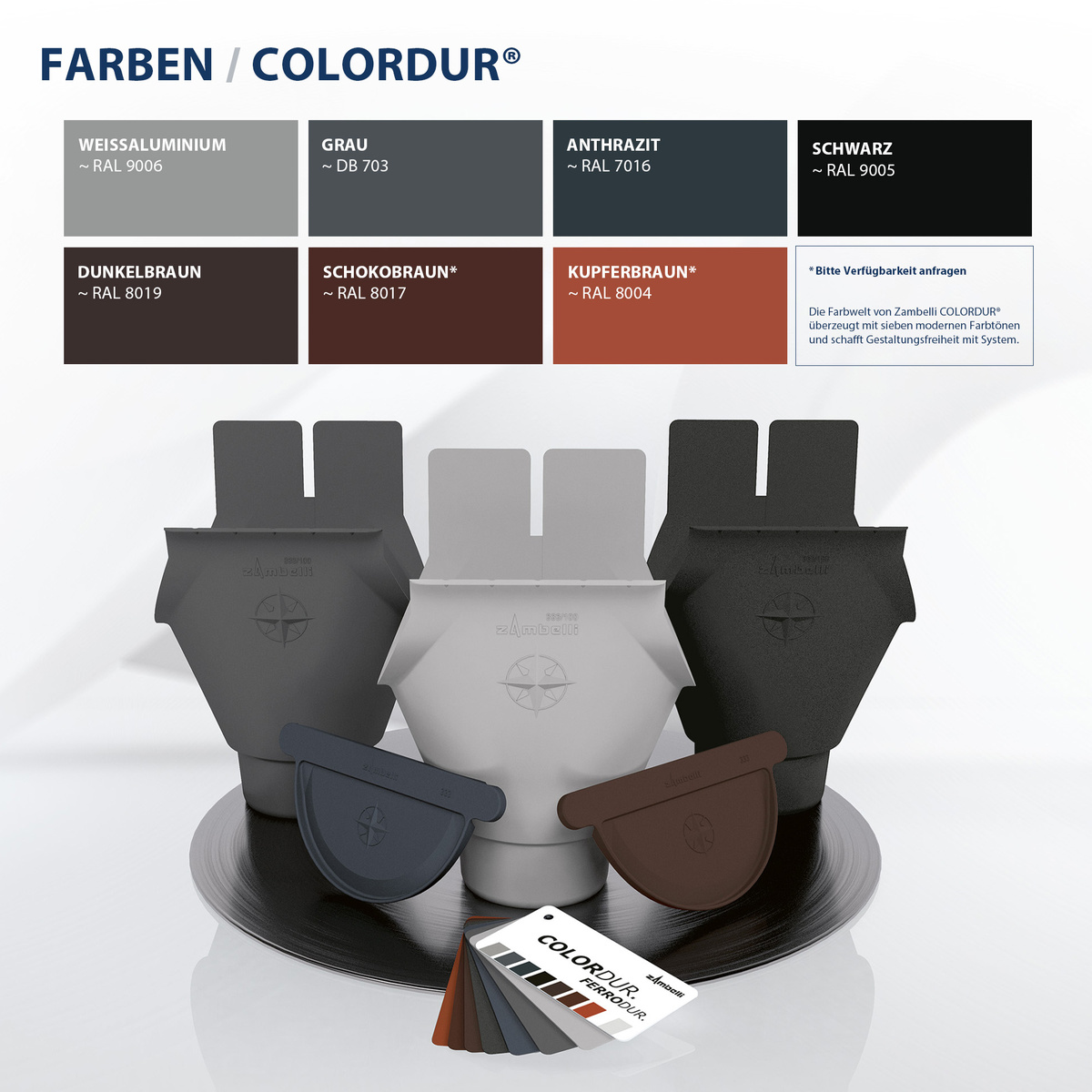 Zambelli Rinnenboden Meister-Boden halbrund 250, 8-teilig, Dunkelbraun RAL 8019, COLORDUR, mit Zambelli-Logo - 1 Stk.