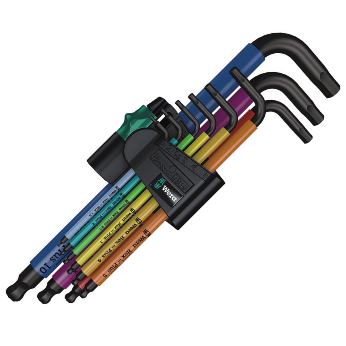Wera Winkelschlüsselsatz Hex-Plus Multicolour, metrisch, 9-teilig, 1,5 bis 10 mm, BlackLaser, farbcodiert