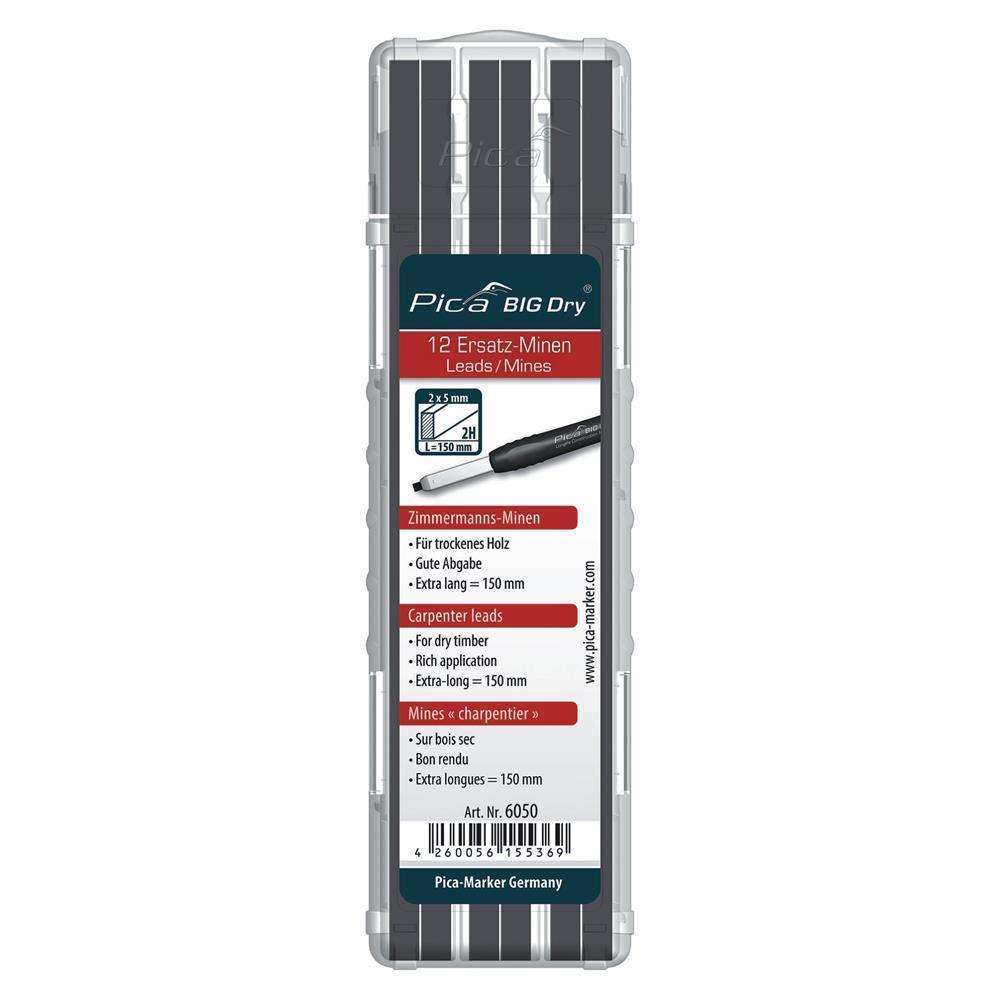 Pica BIG Dry Ersatzminen 6050, 2 × 5 mm, Zimmermann Grafit 2H, 12 Stück
