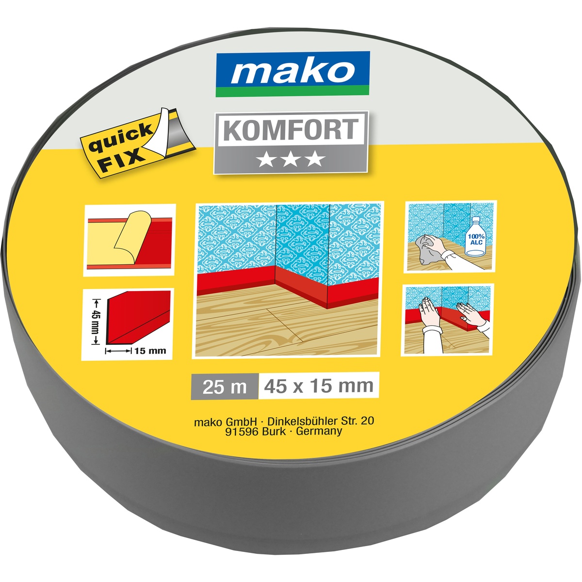 Mako Weich-Sockelleiste selbstklebend, 45 x 15 mm, 25 m, dunkelgrau