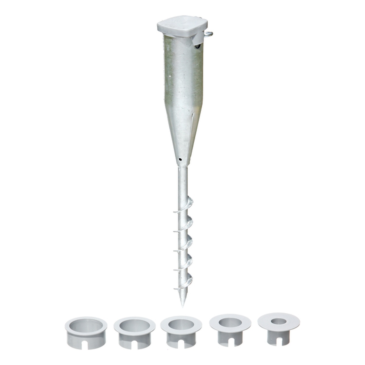 Alberts Einschraub-Bodenhülse für Rohrpfosten, 76 x 136 x 550 mm, Stahl roh, feuerverzinkt - 1 Stk. Alberts Einschraub-Bodenhülse für Rohrpfosten, 76 x 136 x 550 mm, Stahl roh, feuerverzinkt - 1 Stk.