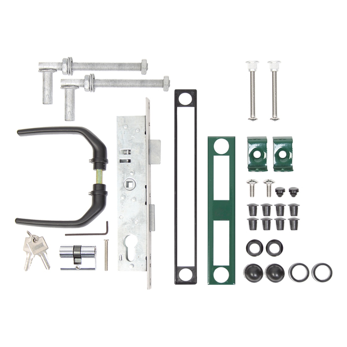 Alberts Zubehör-Set für Wellengitter-Tore bis 1500 mm Höhe, 240 x 400 x 80 mm, Stahl roh, zinkphosphatiert, grün kunststoffbeschichtet RAL 6005 - 1 Stk.