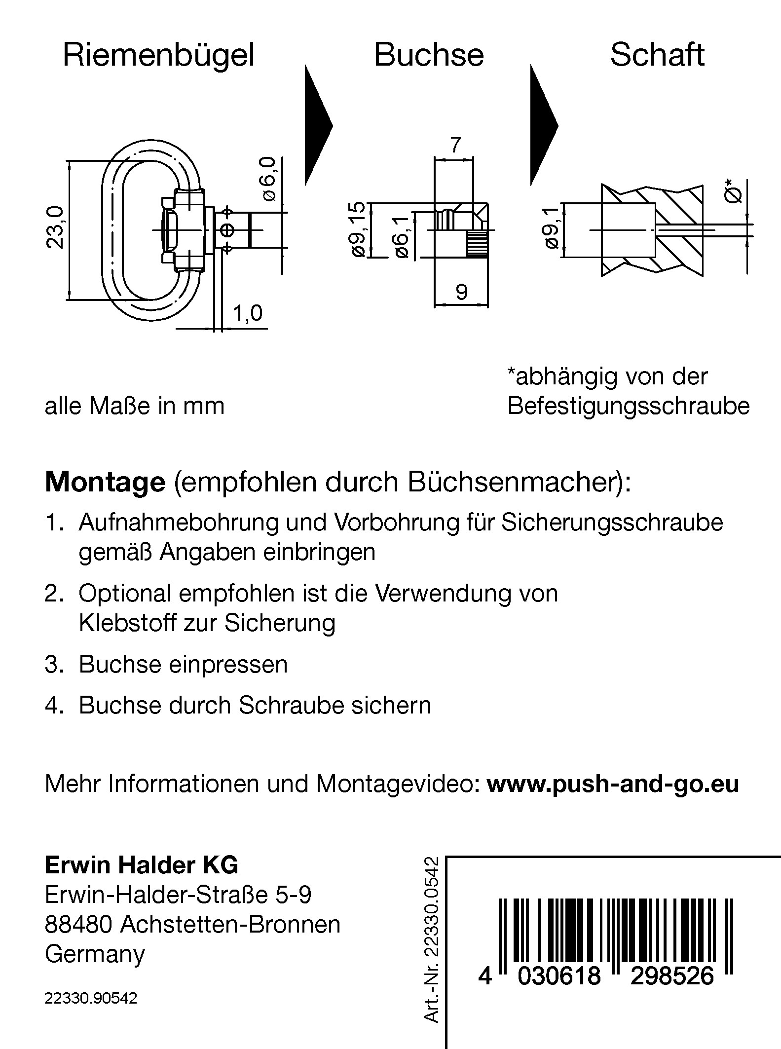 Halder 2 stk. 6 mm Buchse für Holz, drehbar