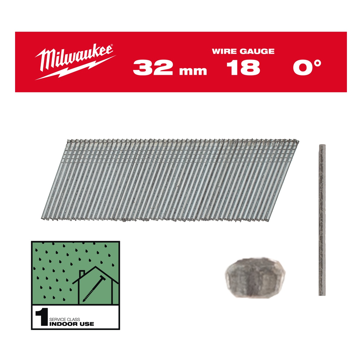 Milwaukee Stauchkopf-Nägel 18 Gauge, 0 Grad, verzinkt, für M18CN18GS