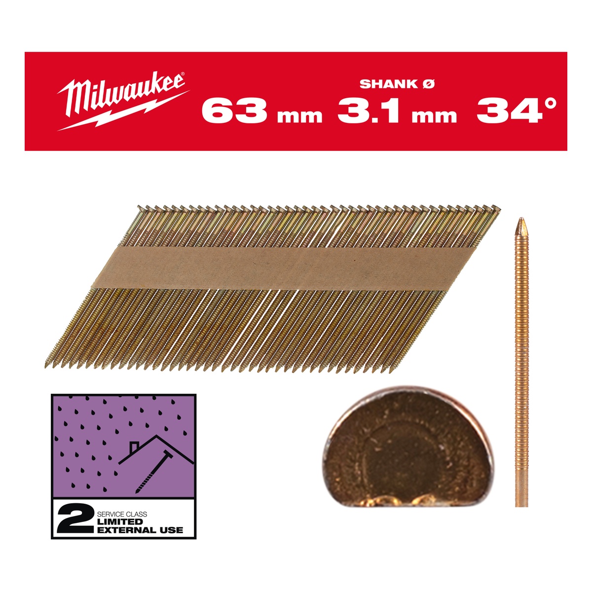 Milwaukee D-Kopf-Nägel für M18FFN 7,4 x 3,1 x 63 mm, Ringschaft verzinkt, 34° - 2200 Stk. Milwaukee D-Kopf-Nägel für M18FFN 7,4 x 3,1 x 63 mm, Ringschaft verzinkt, 34° - 2200 Stk.