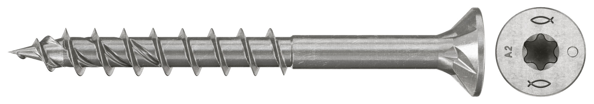 fischer Spanplattenschraube PowerFast FPF II CTP 4,5 x 60 A2 100, Senkkopf, Innenstern TX, Teilgewinde, Edelstahl A2