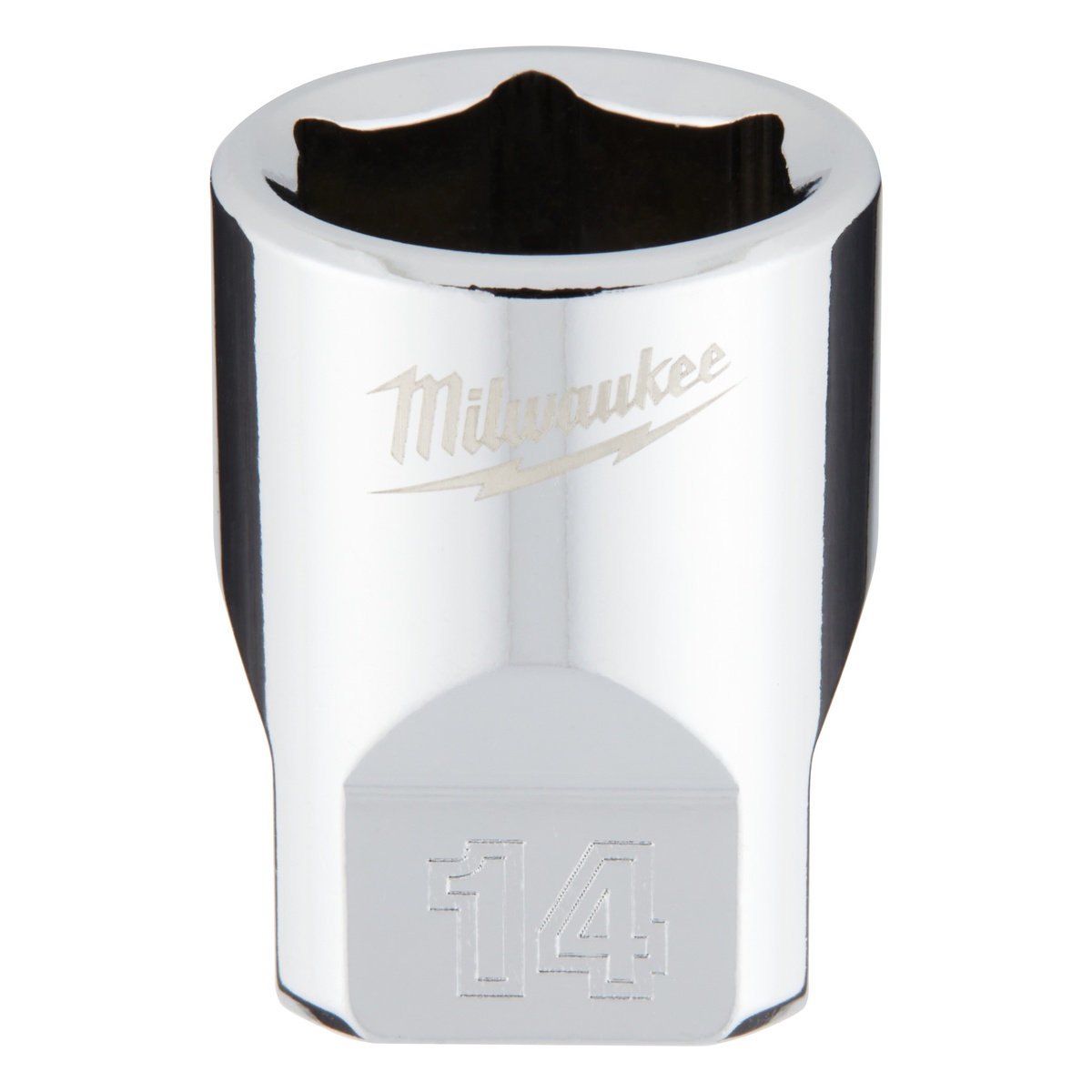 Milwaukee Steckschlüsseleinsatz 1/4 Zoll, 14 mm, 6-kant, verchromt, FOUR FLAT Anti-Roll-Design