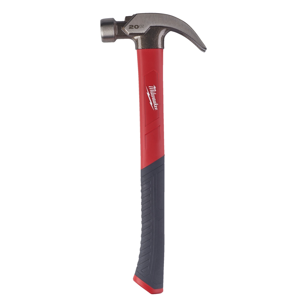 Milwaukee Klauenhammer gekröpft, 570 g, Fiberglasstiel, vibrationsarme Griffummantelung, Magnet-Nagelhalter