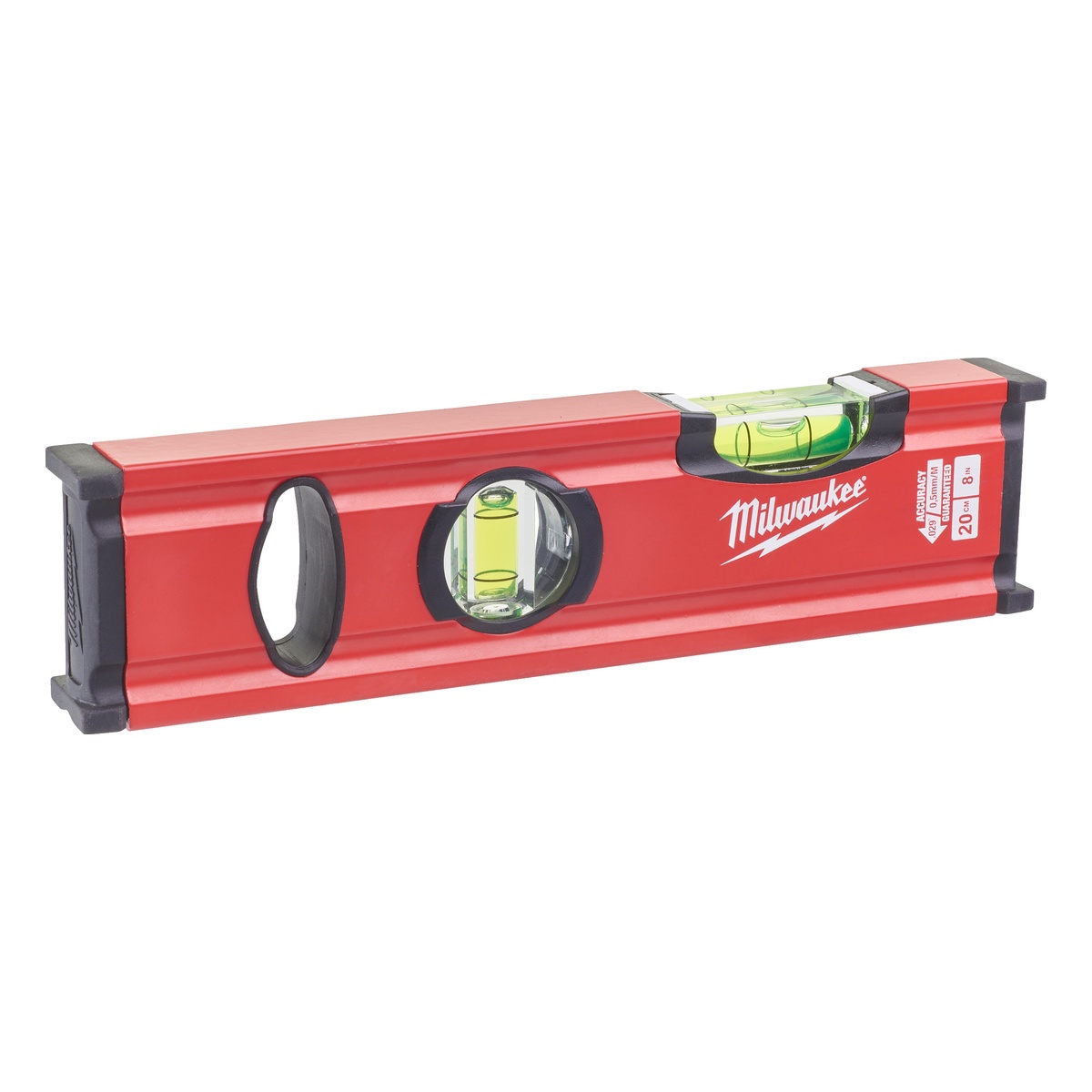 Milwaukee Wasserwaage Slim, 20 cm, nicht magnetisch, Acryllibellen, VPA-zertifiziert, 0,5 mm/m
