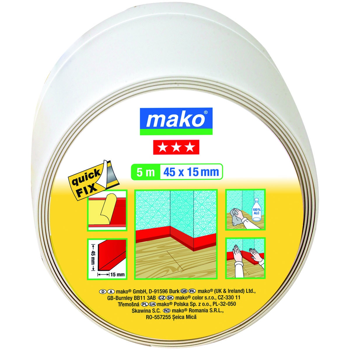 Mako Weich-Sockelleiste selbstklebend, 45 x 15 mm, 5 m, weiß