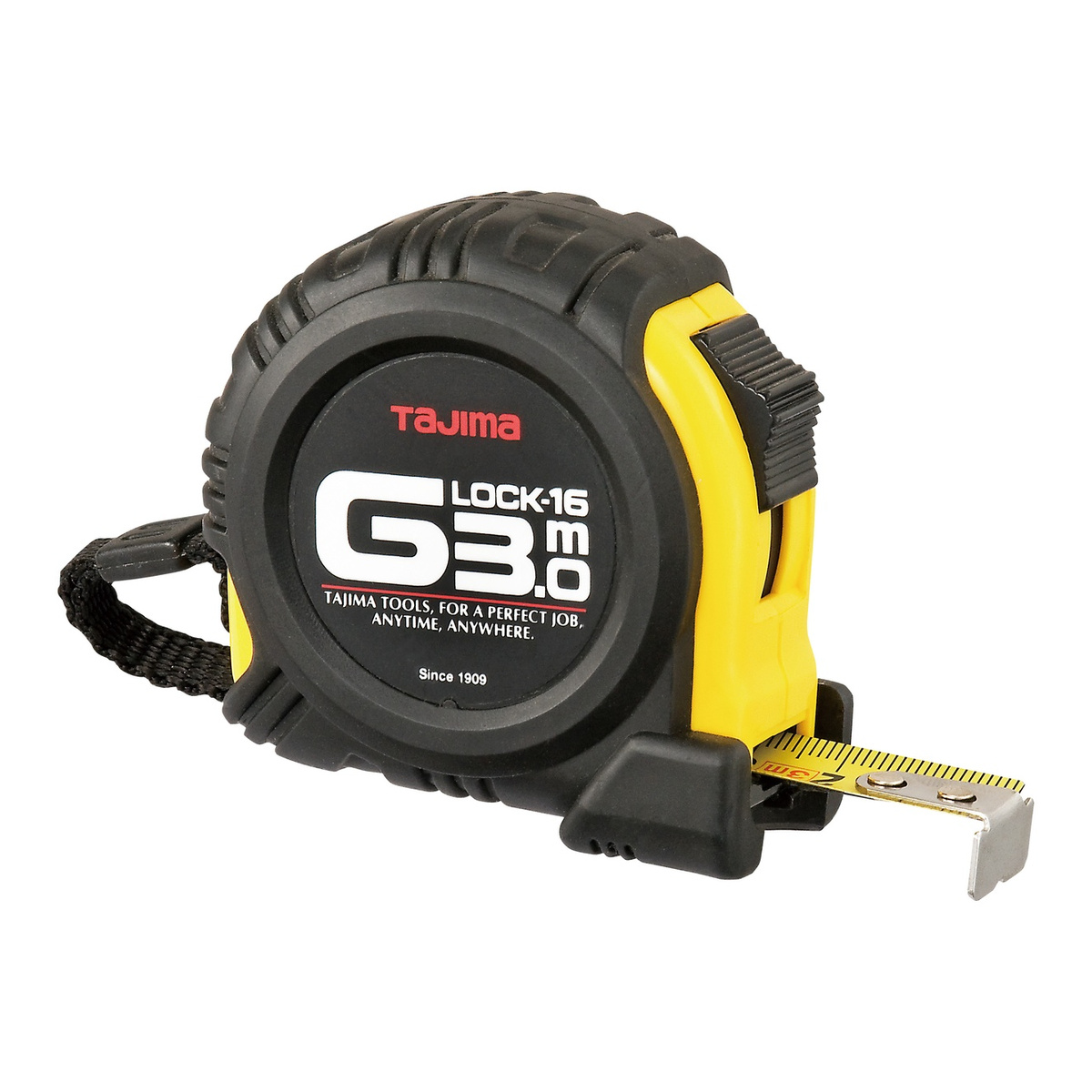 Tajima Bandmaß G-Lock, beidseitige mm-Skala, elastomer-armiertes Gehäuse, EG-Klasse II