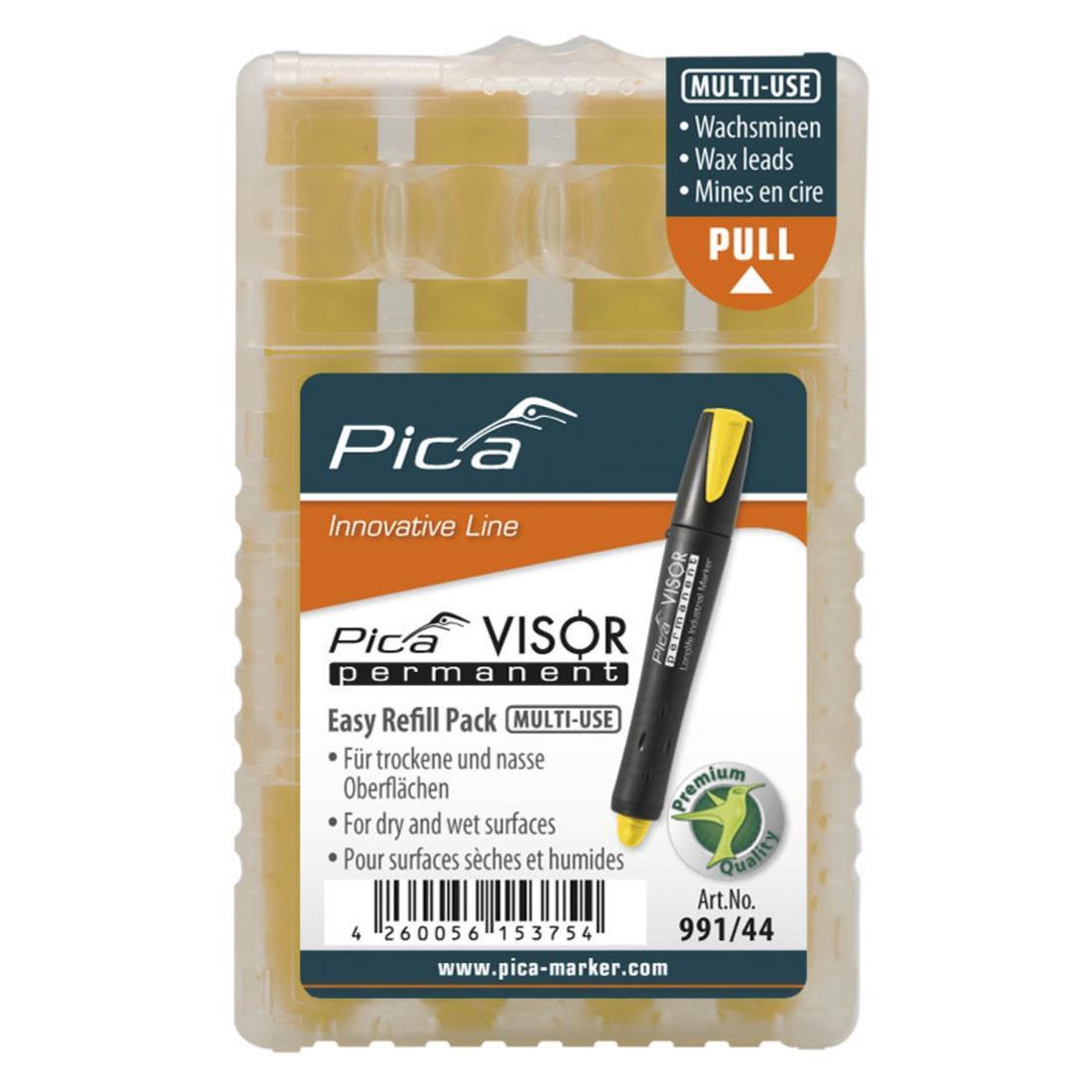 Pica Visor Permanent Ersatzminen 991, 10 mm, gelb, Signierkreide, Easy-Refill-Pack, 4 Stück