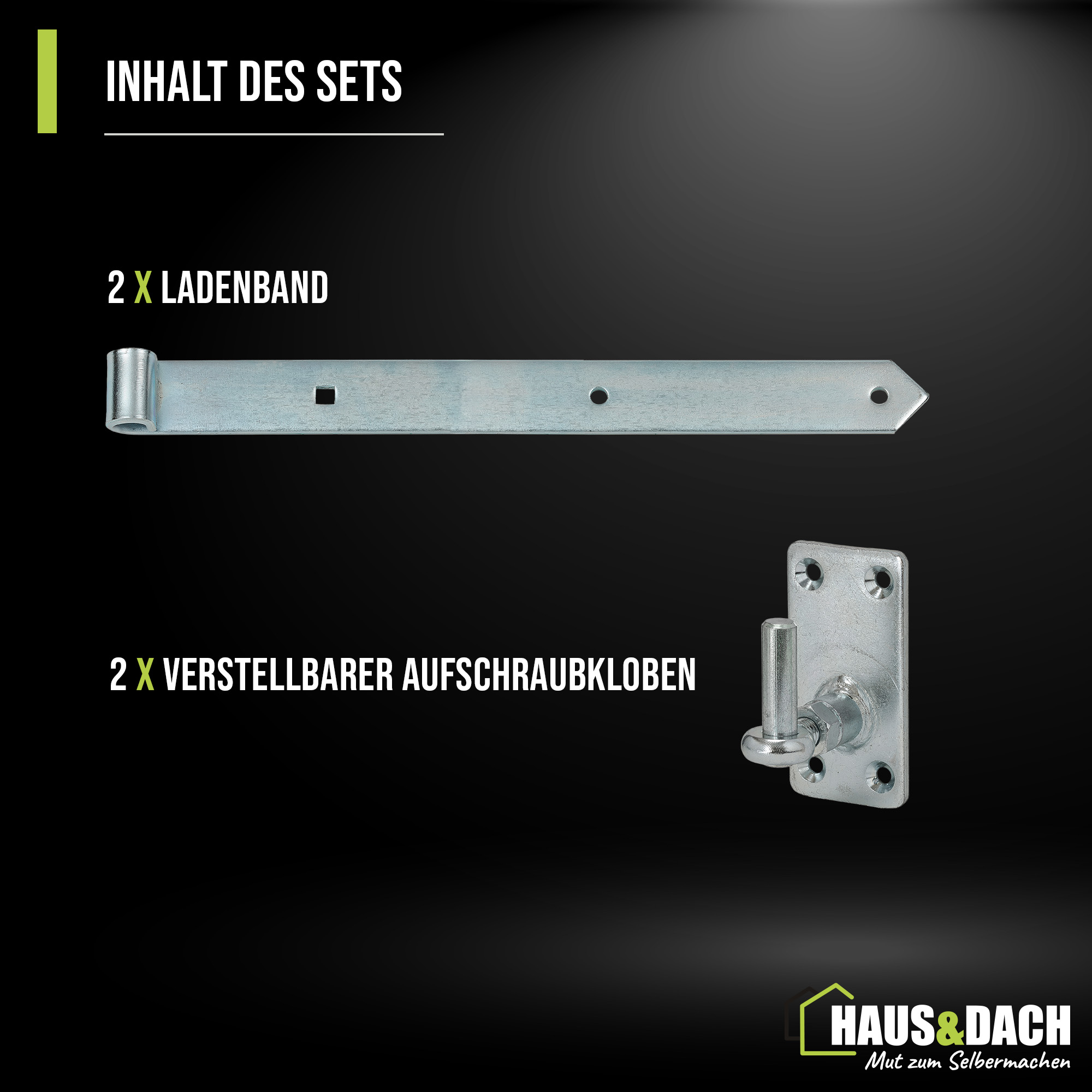 HAUS&DACH Ladenband Set 1000 mm blau verzinkt - Torband / Türband für Gartentor & Holztor inkl. Kloben zum Anschrauben Ø 16 mm verstellbar