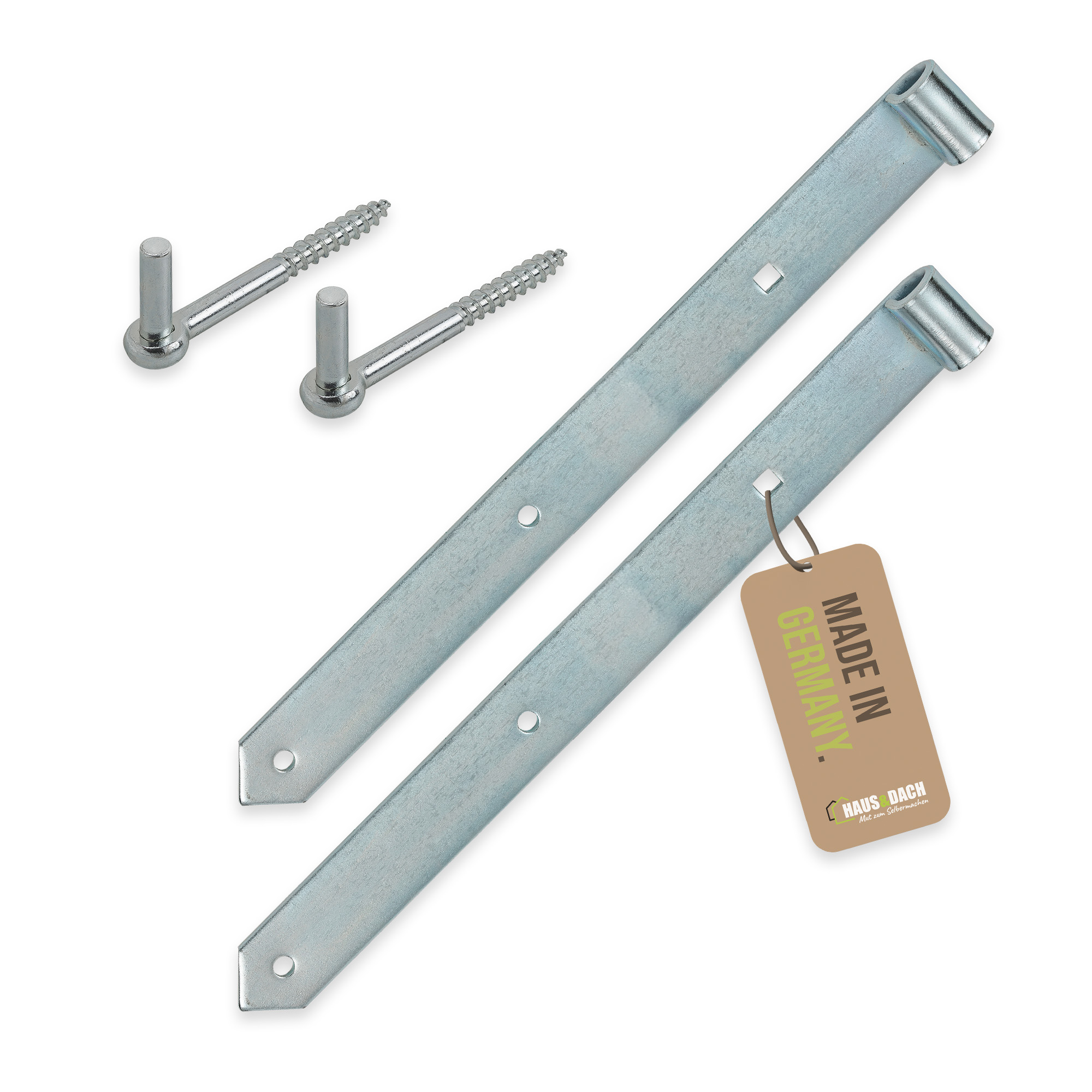 HAUS&DACH Ladenband Set 700 mm, Kloben Ø13 mm zum Einschrauben eng, blau verzinkt - Torband / Türband für Gartentor, Holztor & Fensterladen