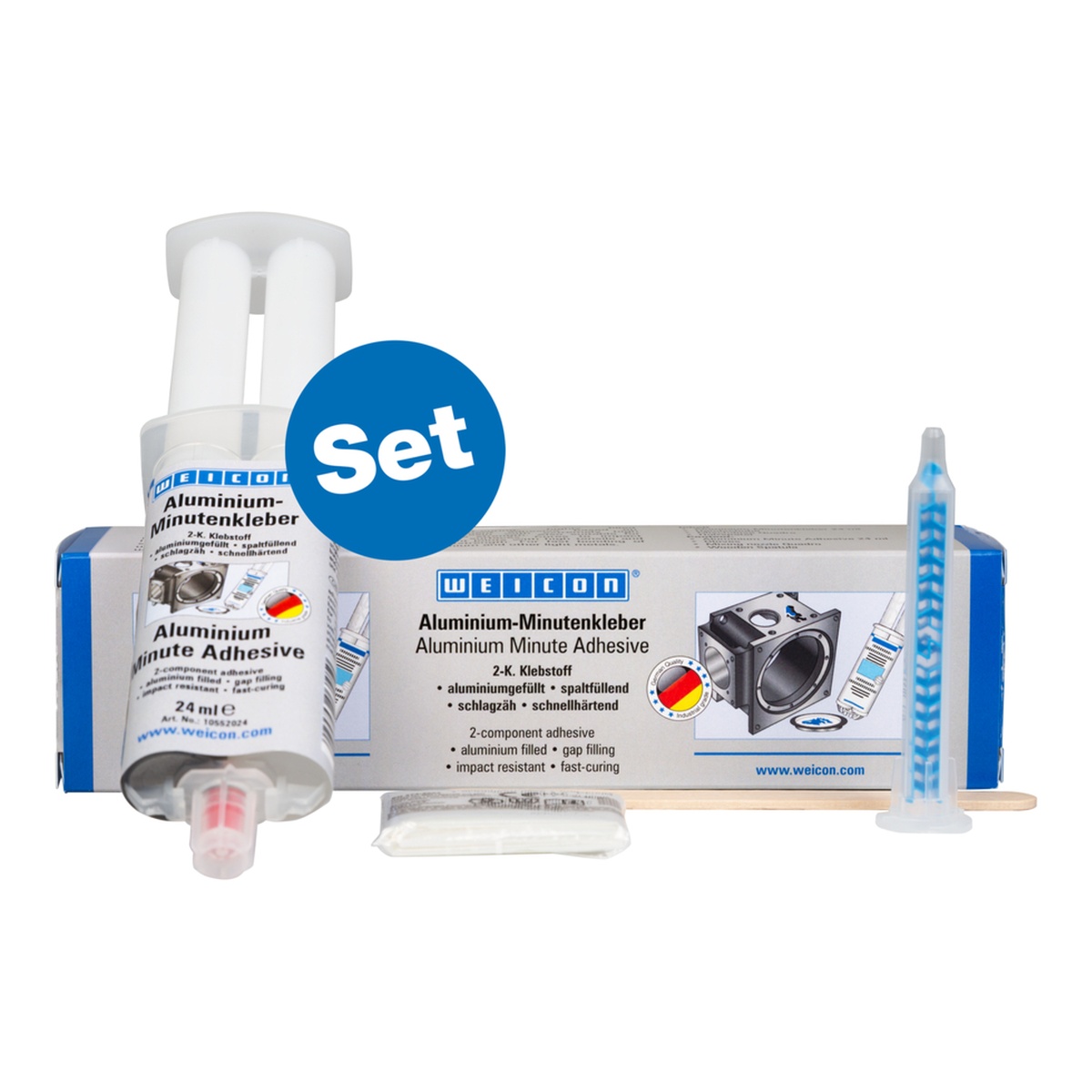 WEICON Minutenkleber und Plastic-Bond, 24 ml Doppelkartusche, Set mit Mischdüse