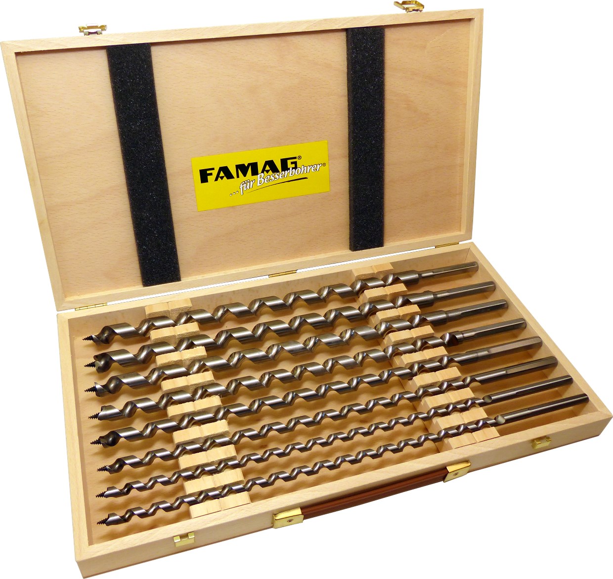 FAMAG Schlangenbohrer 460mm WS Lewis Satz "Classic", 8-tlg. im Holzkasten